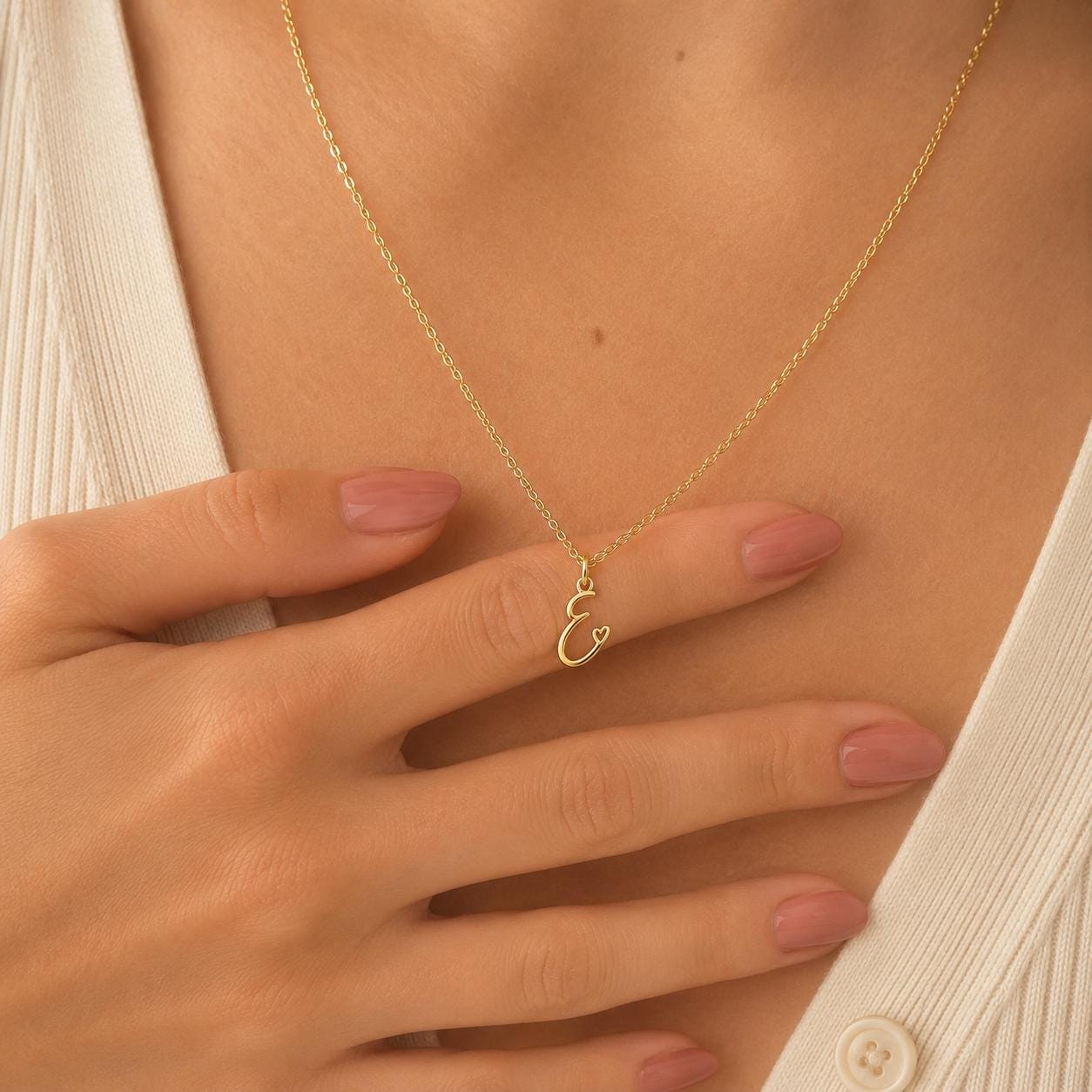 Delicate gold monogram letter necklace in stainless steel, personalised initial charm for everyday wear