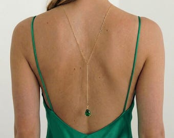 Back Necklace for Wedding Bridal Back Drop Jewelry Custom Birthstone Crystal Low Back Dress Accessory Gold Backdrop Personalized Jewellery