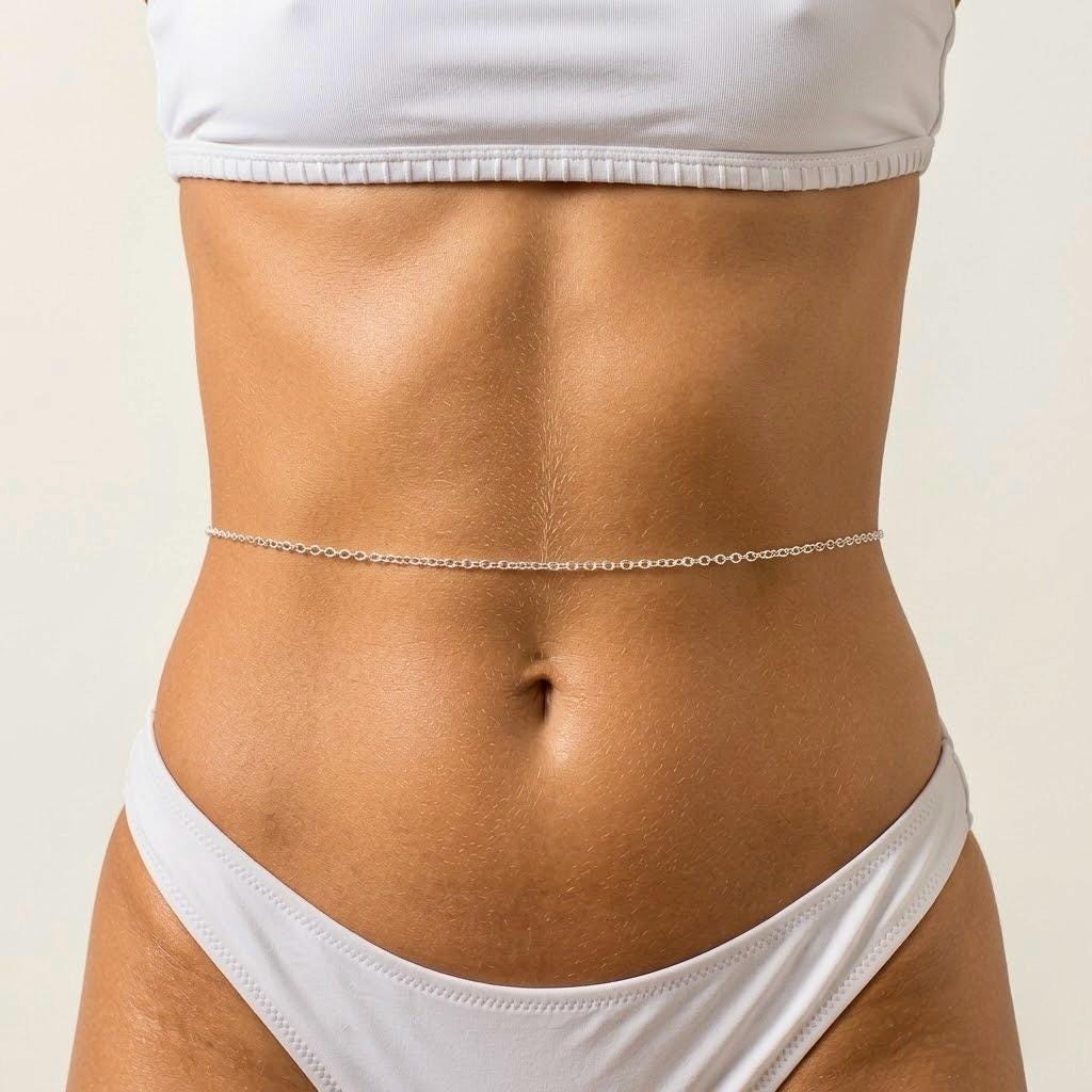 Dainty gold stainless steel belly chain for summer, minimalist waist chain waterproof jewelry