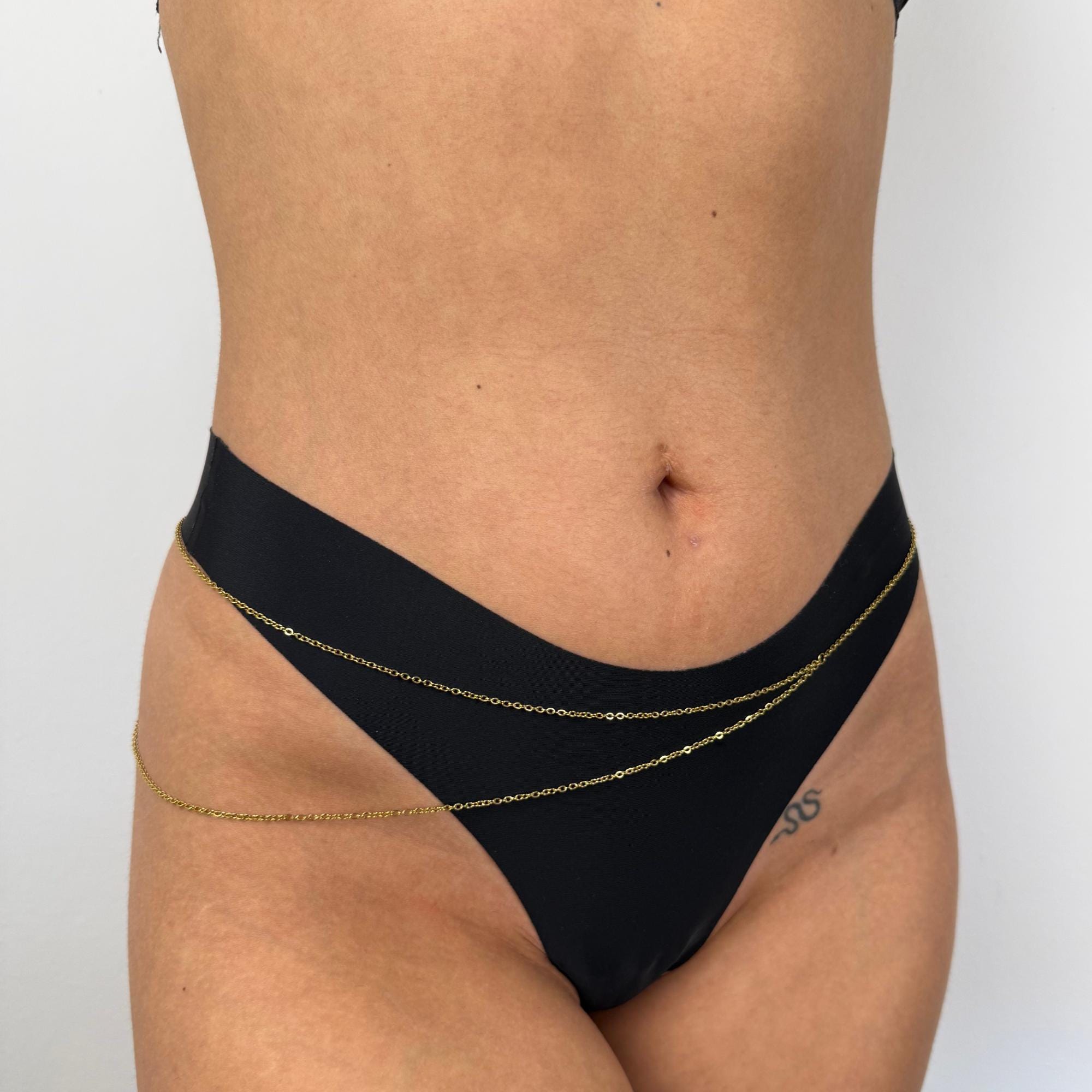 Gold tone stainless steel belly chain for layered waist styling and beach body jewelry