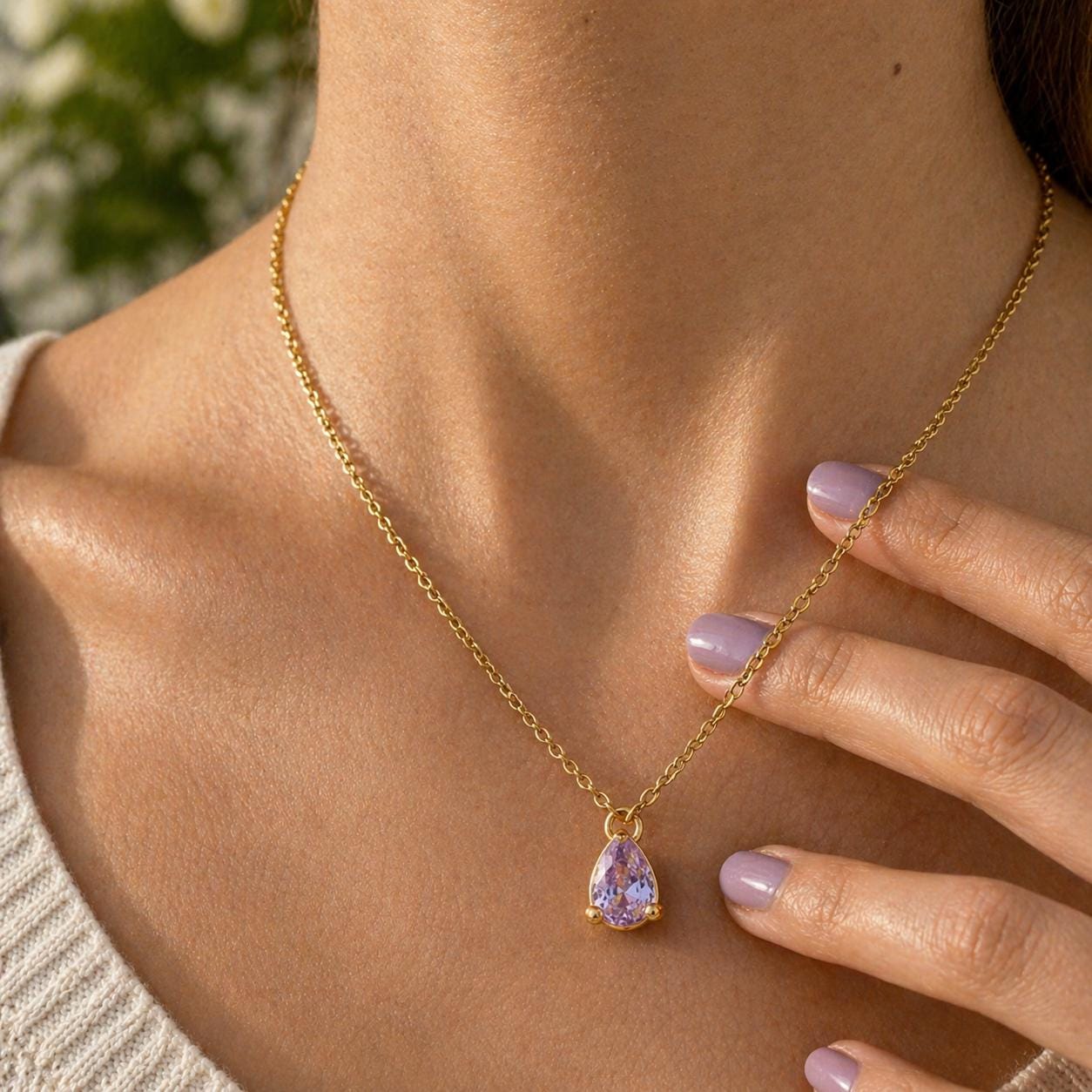 Delicate gold stainless steel birthstone choker necklace with custom gemstone pendant for personalized everyday wear