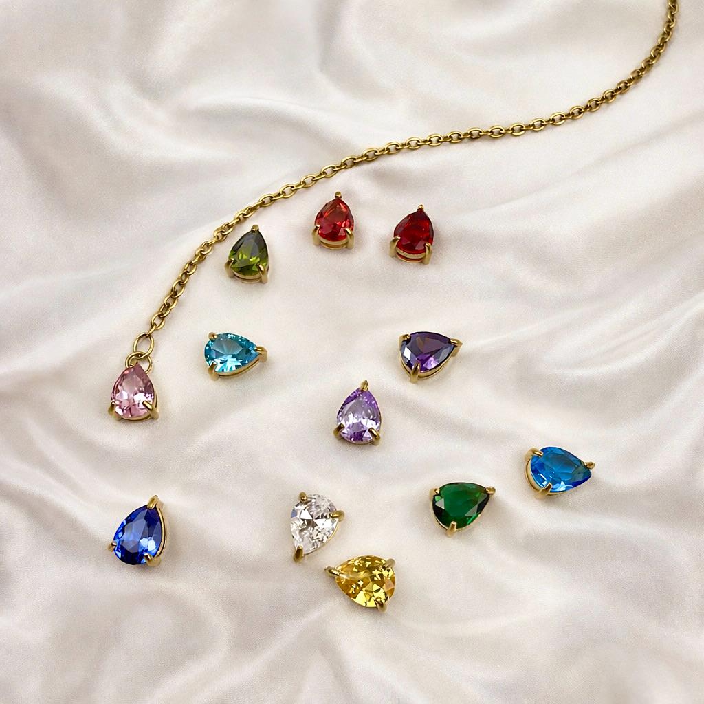 Gold-tone stainless steel back chain necklace with personalized birthstone charm for bridal wear