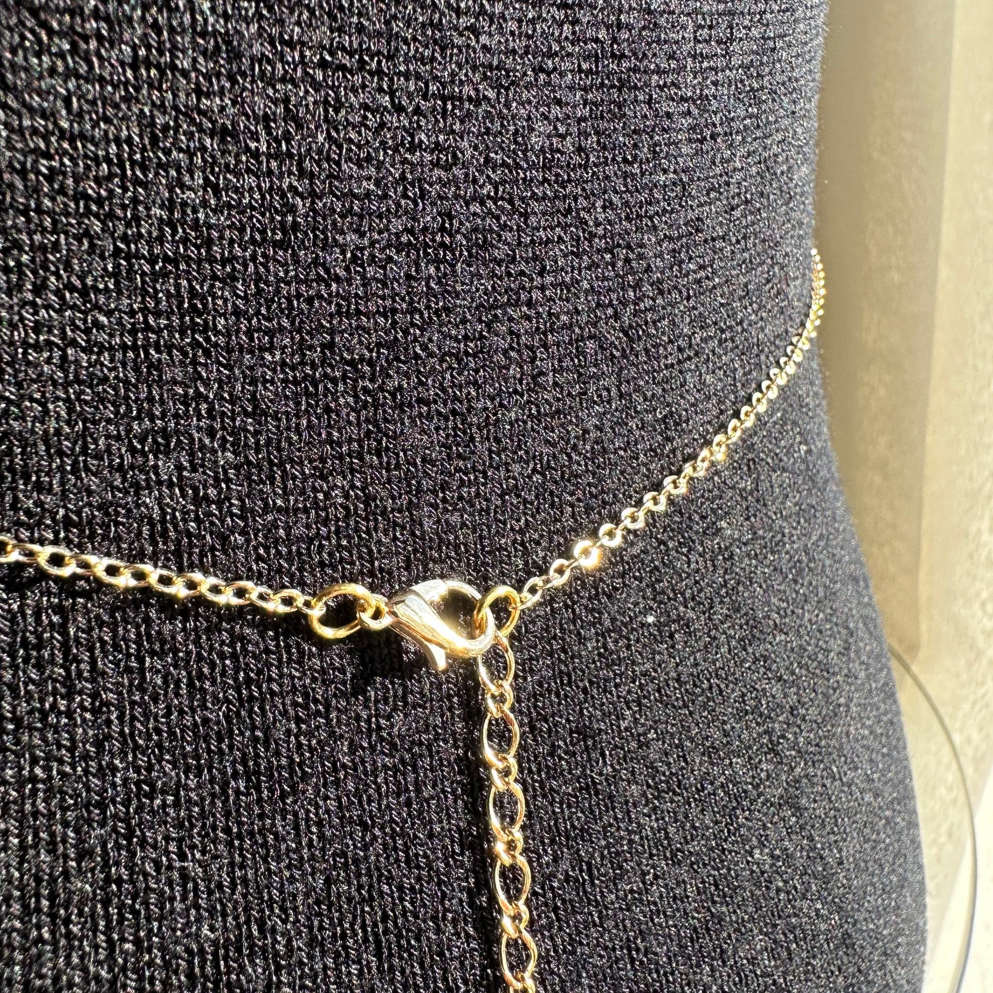 Gold-tone stainless steel pearl drop back chain for open-back evening dresses and prom gowns