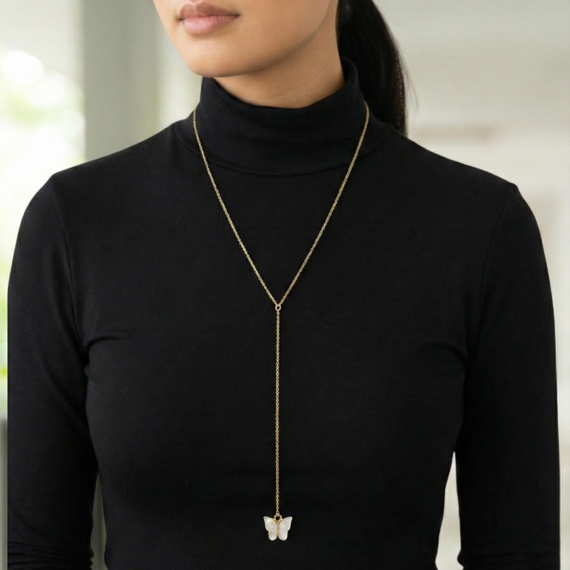 Gold stainless steel butterfly backdrop necklace, delicate back chain jewelry for women
