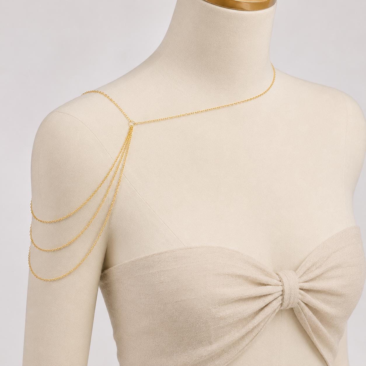 Layered gold tone stainless steel shoulder chain for weddings and special events, multi-strand arm jewelry