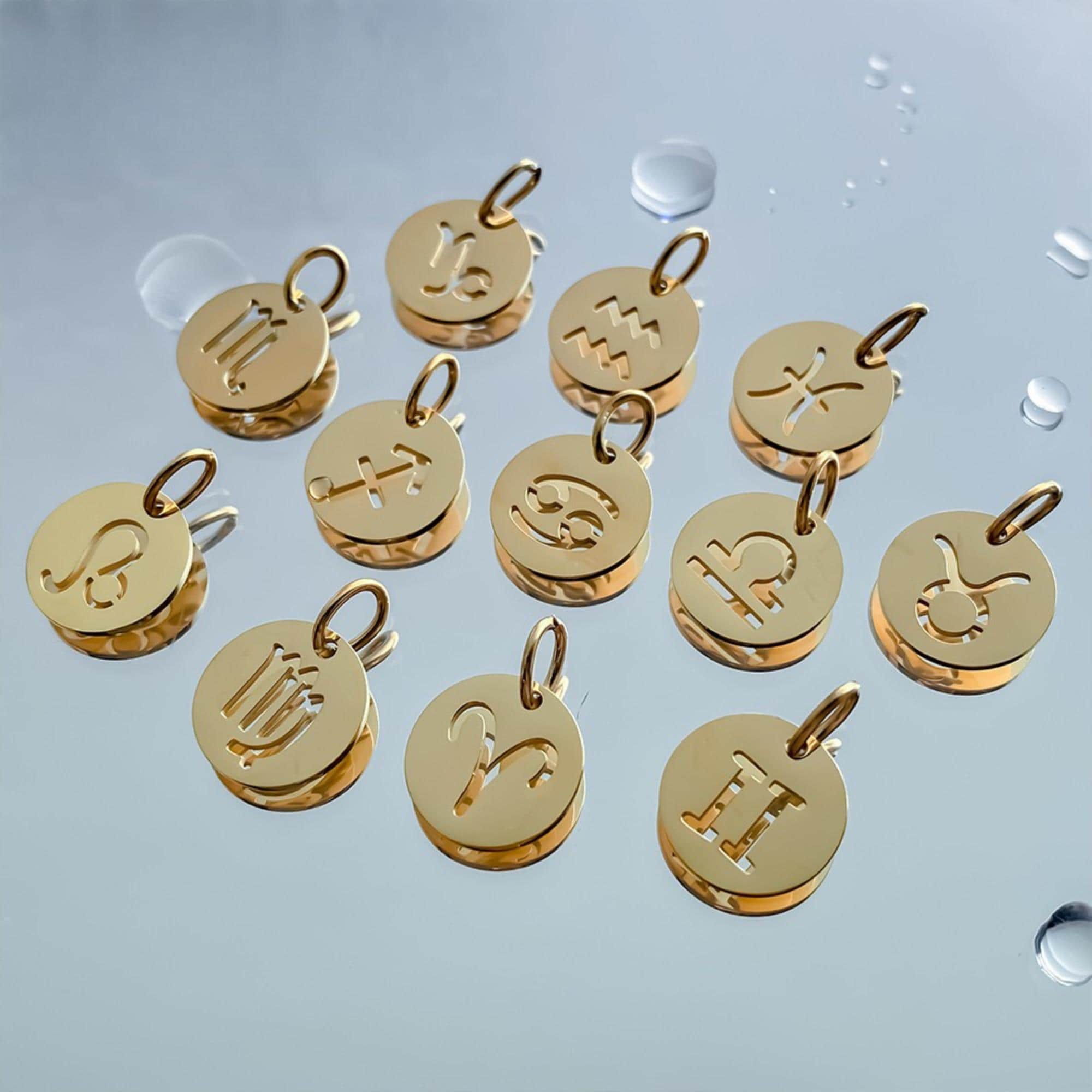 Dainty gold zodiac necklace with personalized star sign charm, stainless steel slip-on chain design
