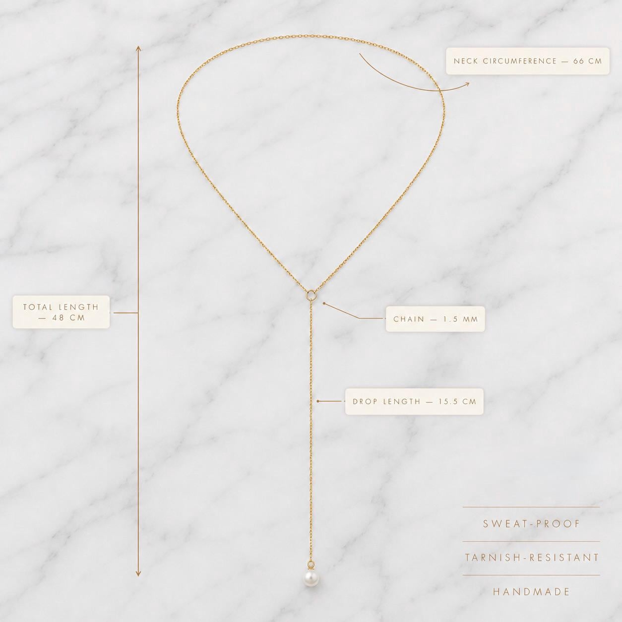 Gold tone stainless steel pearl backdrop necklace, delicate bridal back chain for open-back dresses