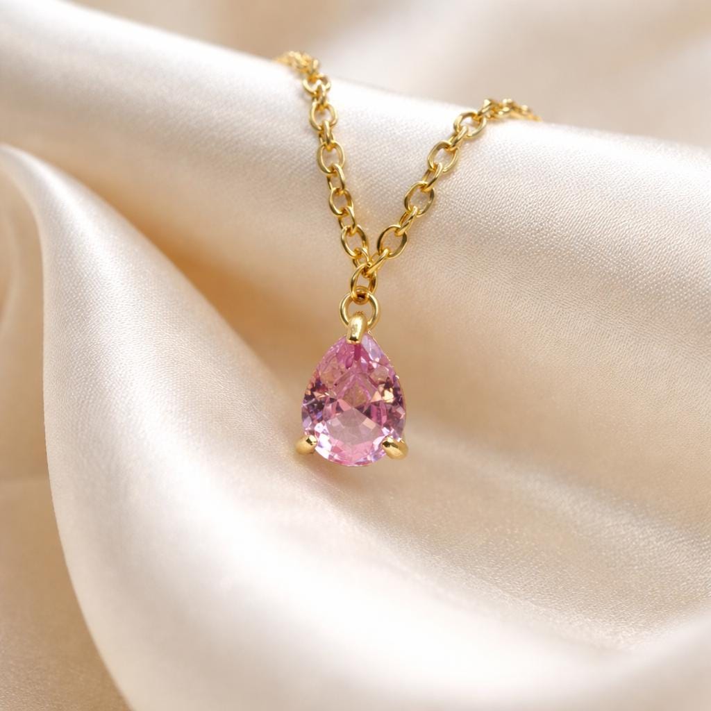 Gold-tone stainless steel back chain necklace with personalized birthstone charm for bridal wear