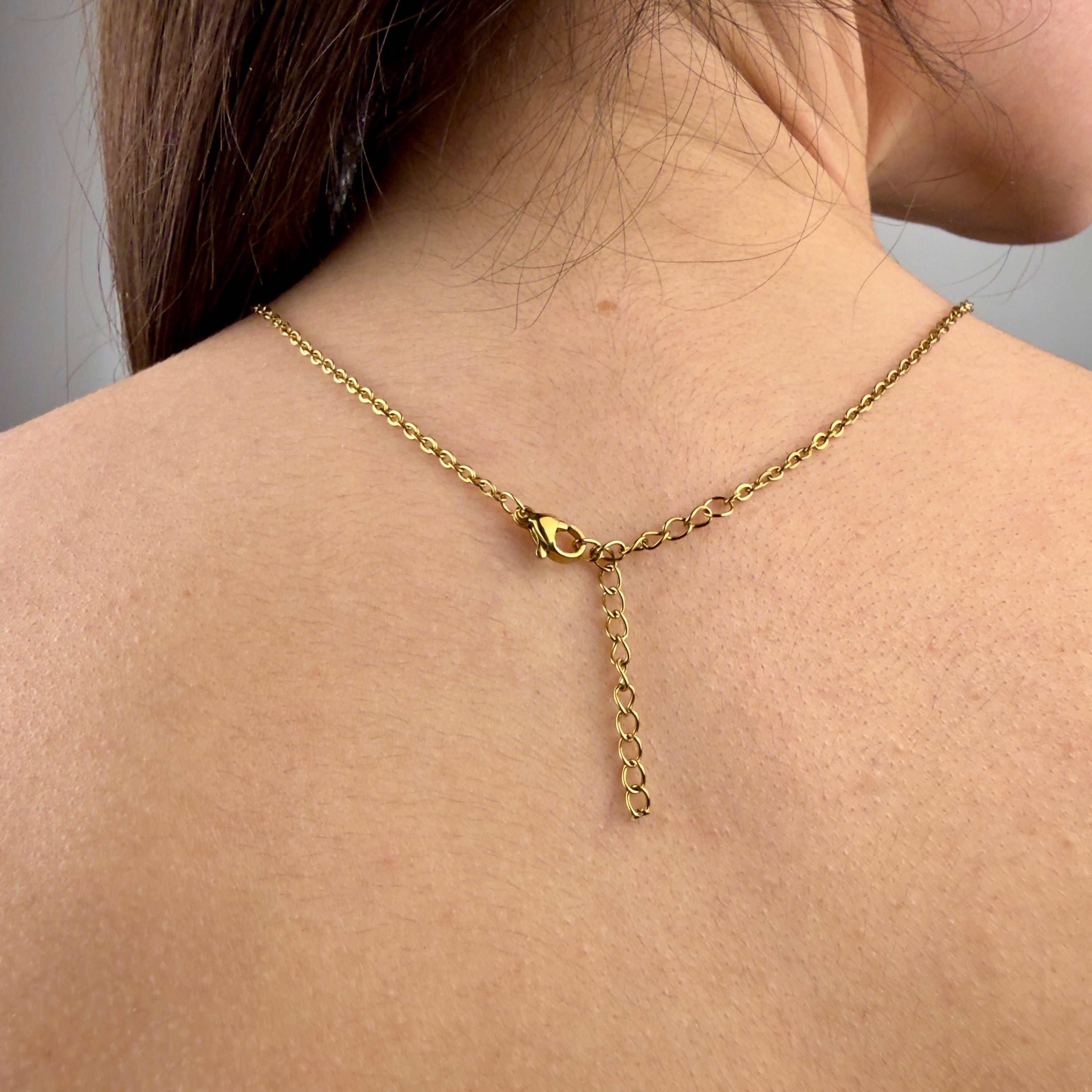Delicate gold stainless steel birthstone choker necklace with custom gemstone pendant for personalized everyday wear