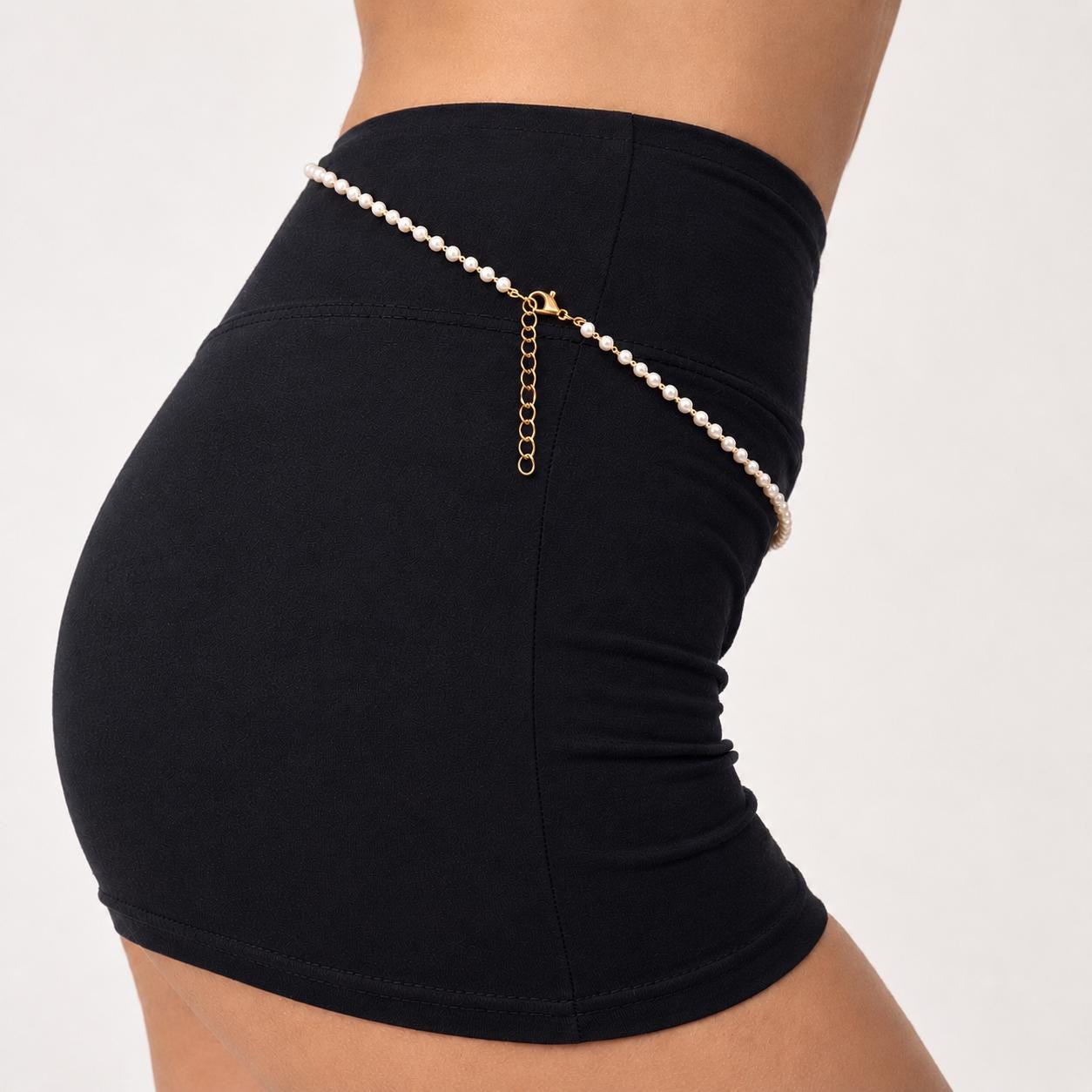 Delicate gold-tone stainless steel pearl waist chain with beaded design for honeymoon lingerie occasions
