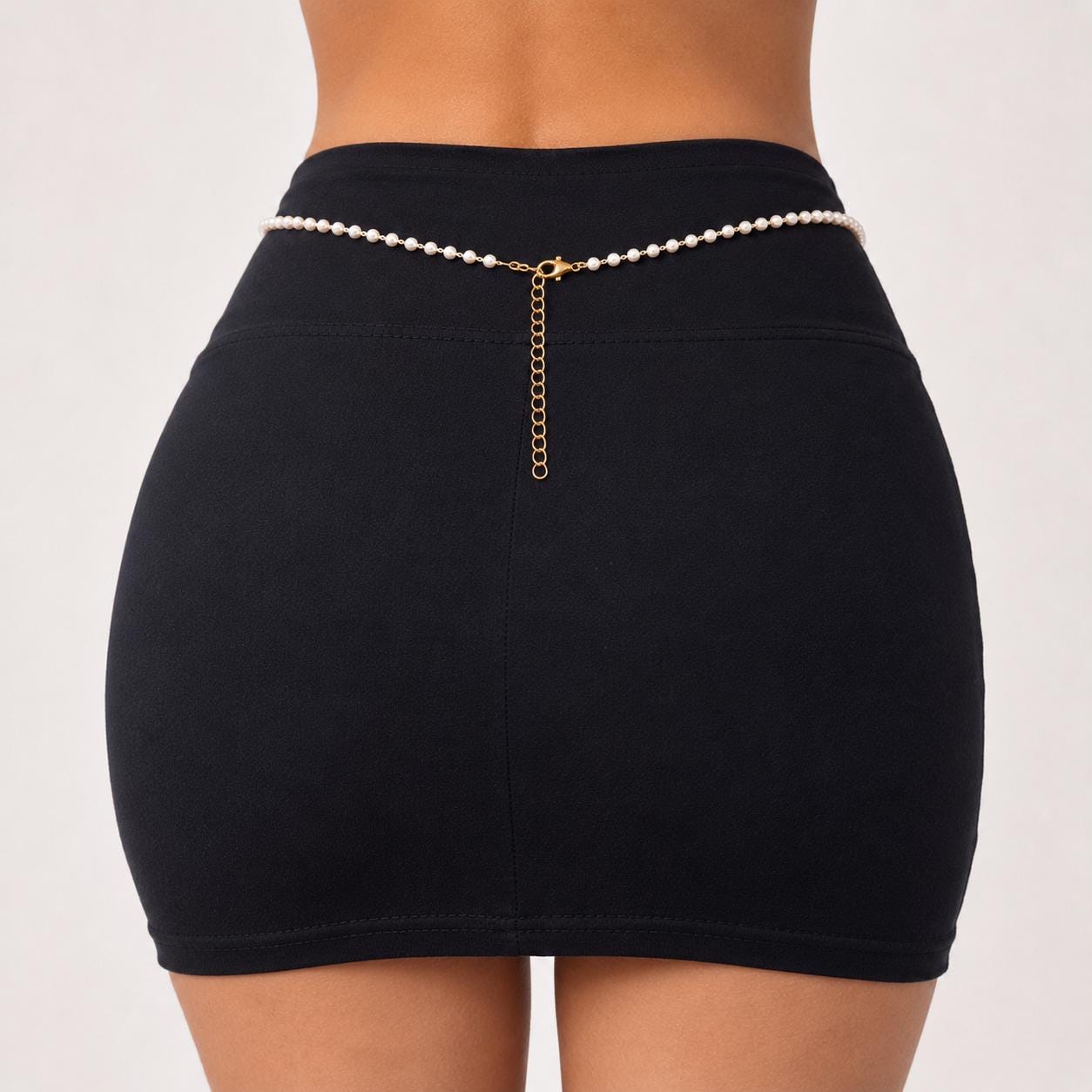Delicate gold-tone stainless steel pearl waist chain with beaded design for honeymoon lingerie occasions