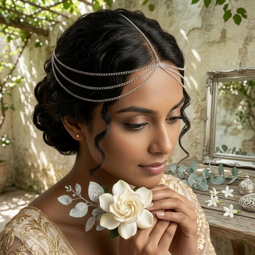 Delicate gold tone stainless steel bridal hair vine chain for wedding updos and elegant headpiece styling