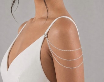 Bridal Shoulder Jewelry for Wedding Dress Shoulder Chain Minimalist Arm Chain for Festival Silver Dress Chain Boho Upper Arm Chain Dainty