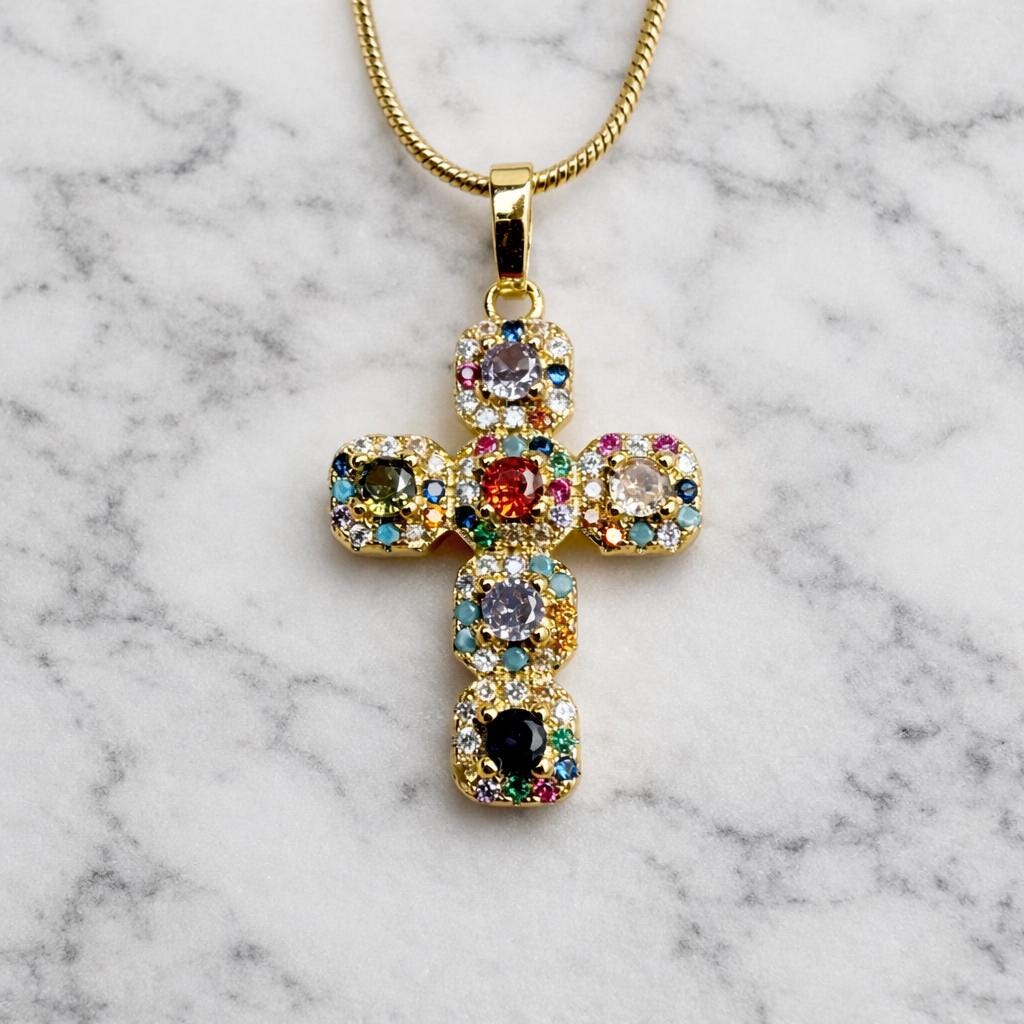 Gold-tone stainless steel cross belly chain for layering waist jewelry and everyday wear