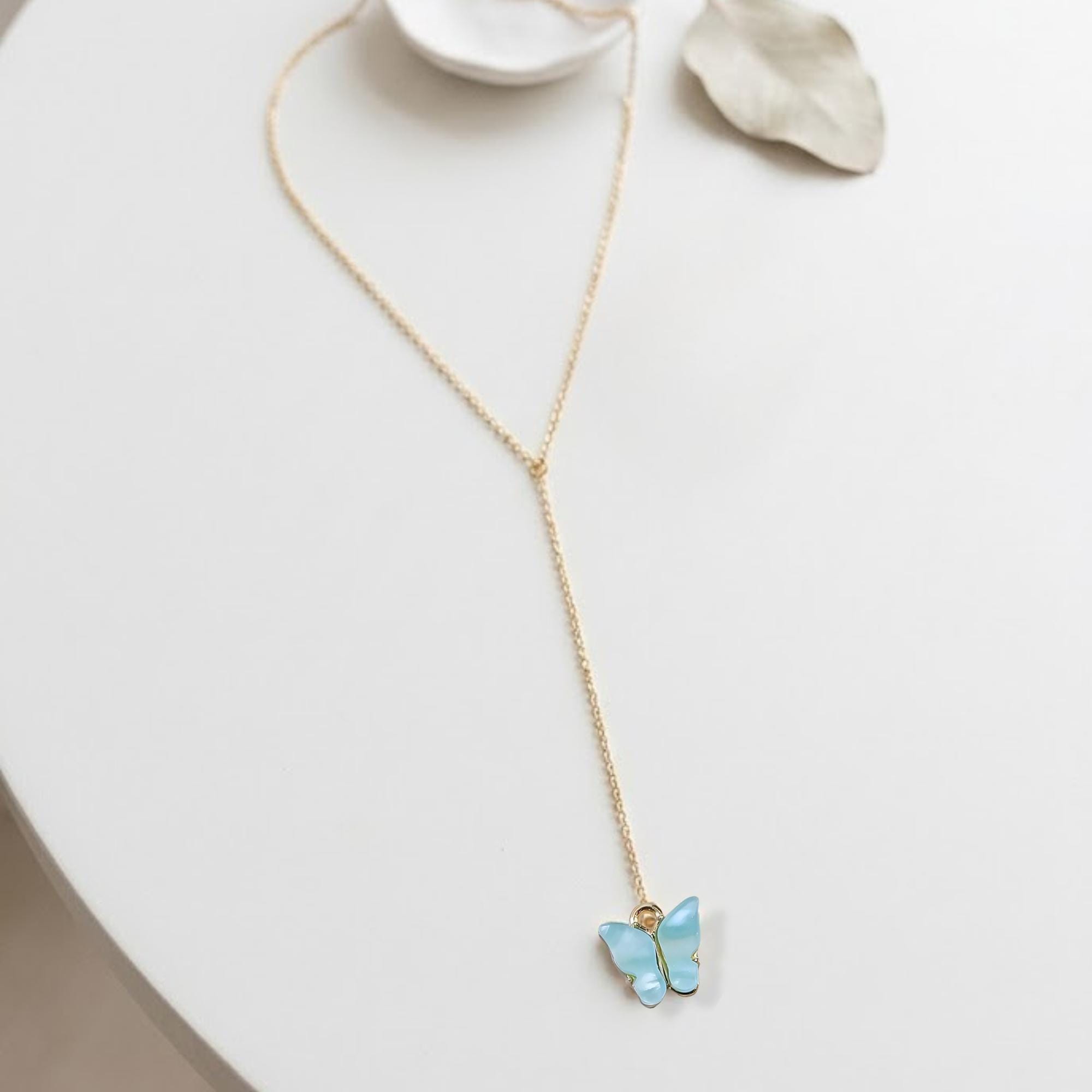Gold stainless steel butterfly backdrop necklace, delicate back chain jewelry for women
