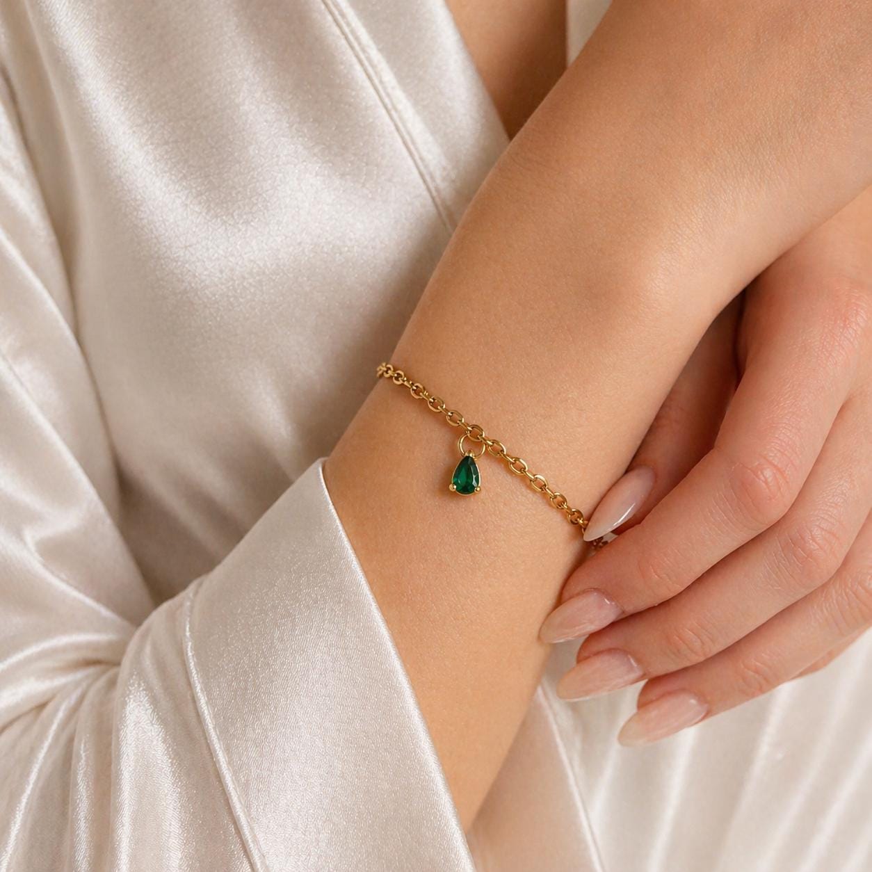 Dainty gold stainless steel birthstone bracelet with personalized gemstone charm for everyday wear