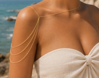 Multi Strand Arm Chain Gold Layered Shoulder Drape Chain Stainless Steel Silver Body Jewelry for Europe Vacation Beach Accessory for Summer