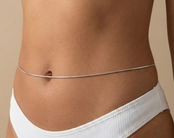Taille Kette Silber zierlich Bauchkette Edelstahl wasserdicht Körperschmuck für Frauen minimalistisch Körperkette Sommer Strand Accessoire Bikini