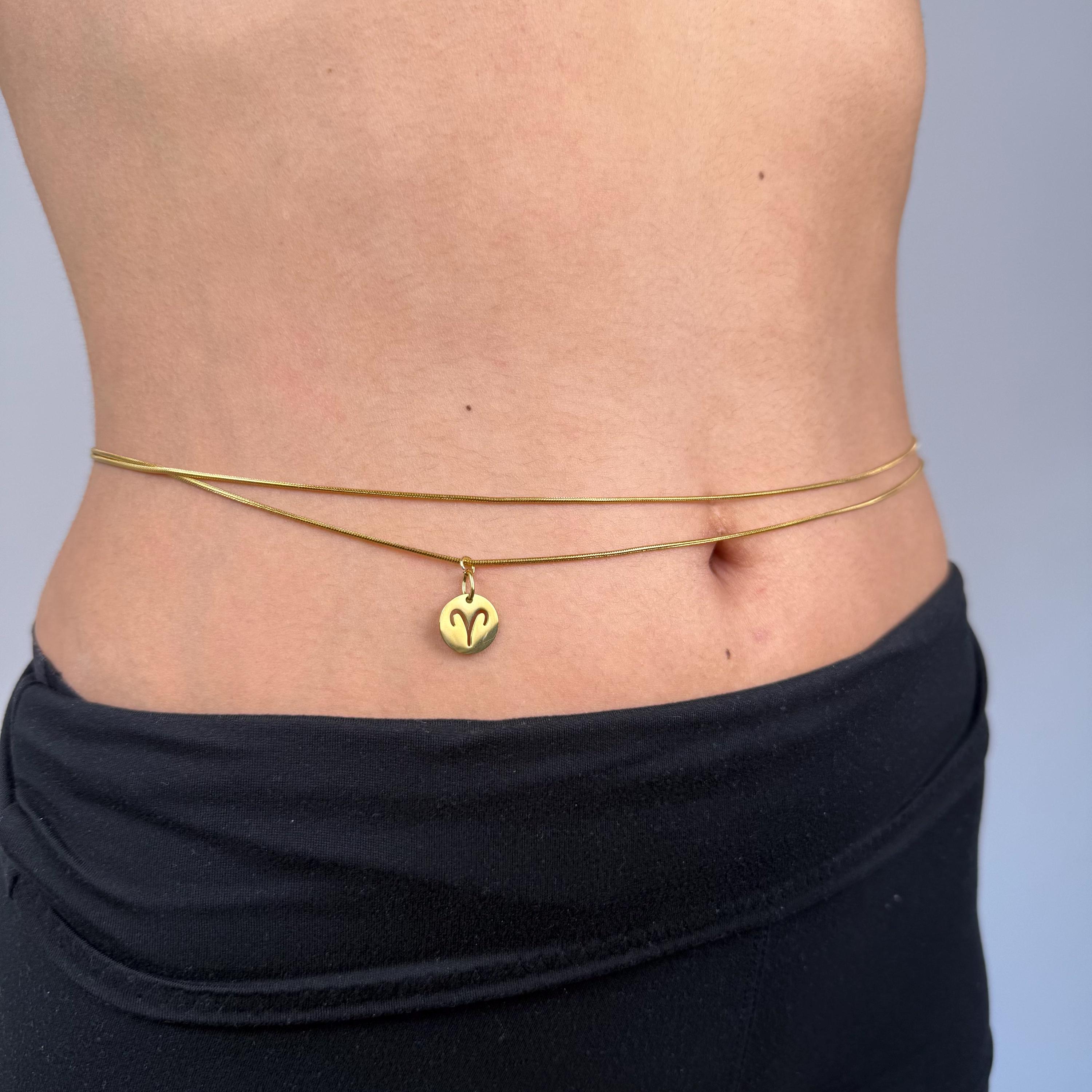 Gold-tone zodiac belly chain in waterproof stainless steel, perfect adjustable waist chain accessory