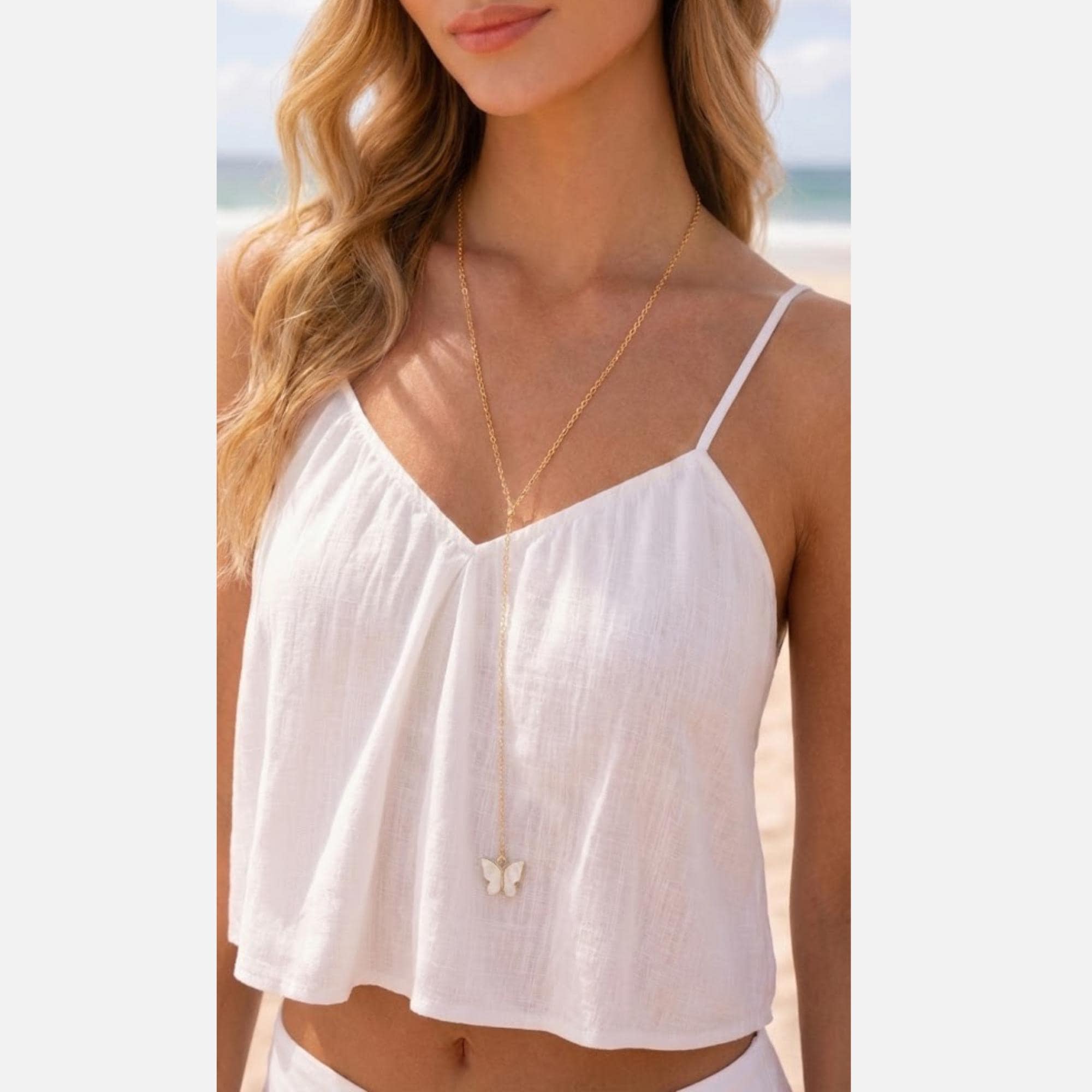 Gold stainless steel butterfly backdrop necklace, delicate back chain jewelry for women