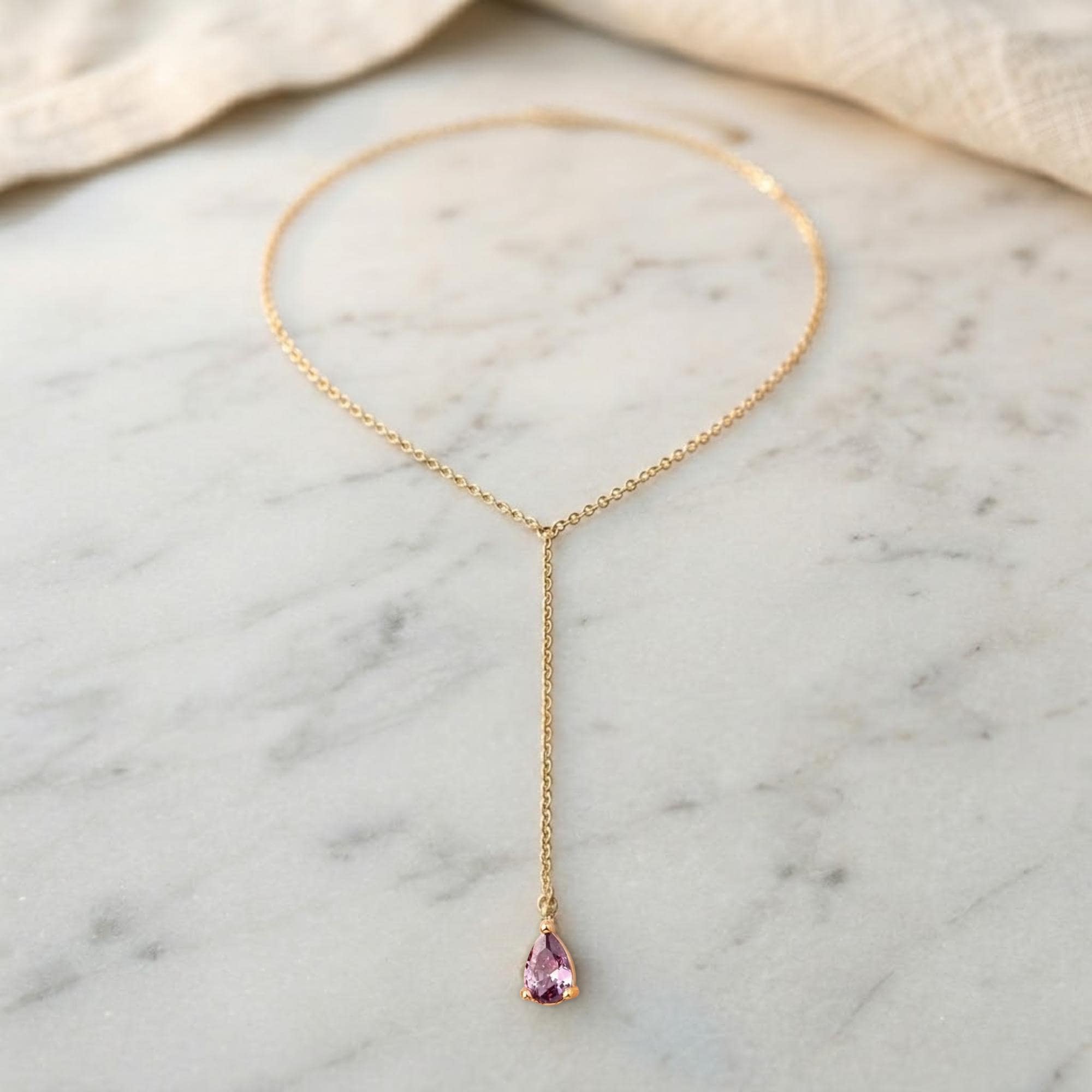 Gold-tone stainless steel back chain necklace with personalized birthstone charm for bridal wear