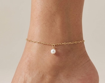 Pearl Anklet Gold Ankle Bracelet Dainty Foot Jewelry Silver Ankle Chain Minimalist Pearl Drop Anklet Gift Beach Jewelry Summer Accessory