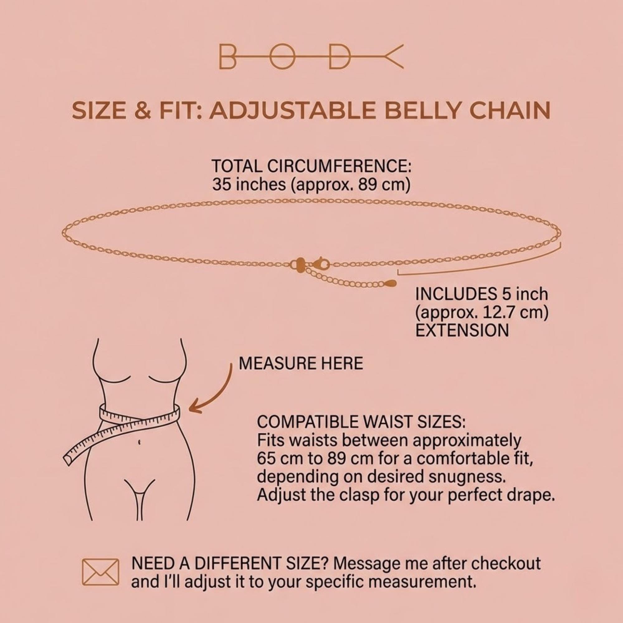 Gold tone stainless steel belly chain for layered waist styling and beach body jewelry