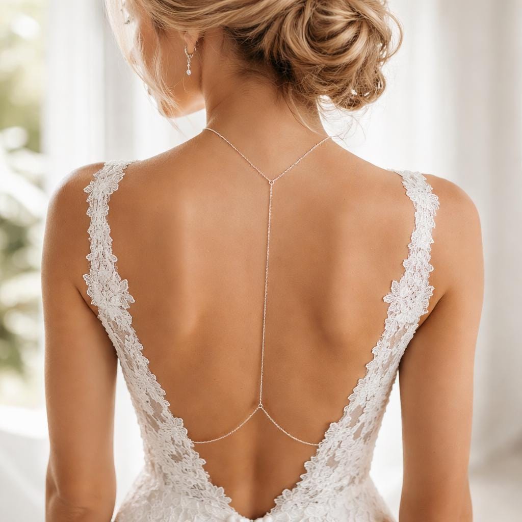Gold tone stainless steel dainty backdrop back necklace for open-back outfits and beach wear