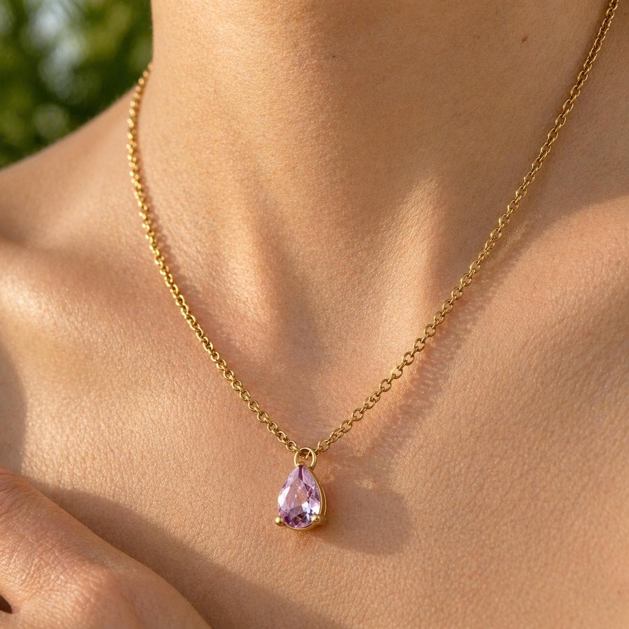 Delicate gold stainless steel birthstone choker necklace with custom gemstone pendant for personalized everyday wear