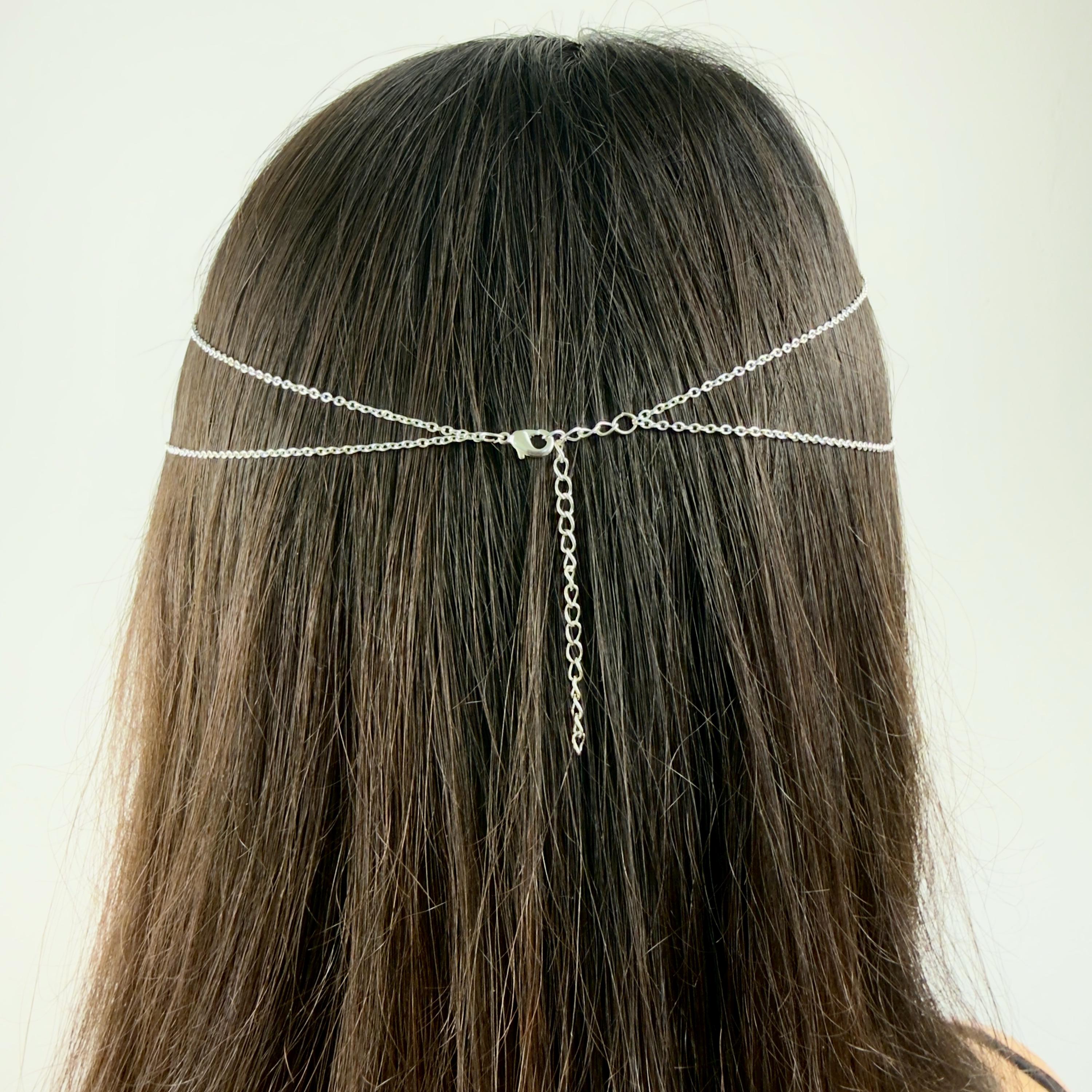 Delicate gold-tone stainless steel boho hair chain headpiece for festival fashion and weddings