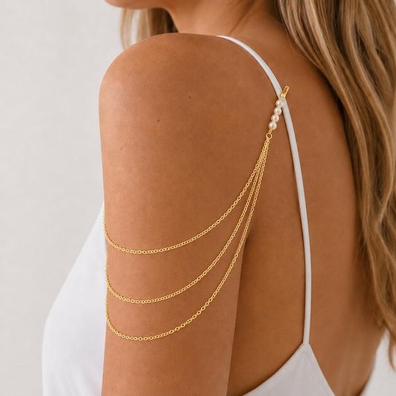 Elegant Shoulder Jewelry for Dress Gold Arm Chain for Bride Silver Body Jewelry for Wedding Delicate Accessory for Prom Bridesmaid Outfit