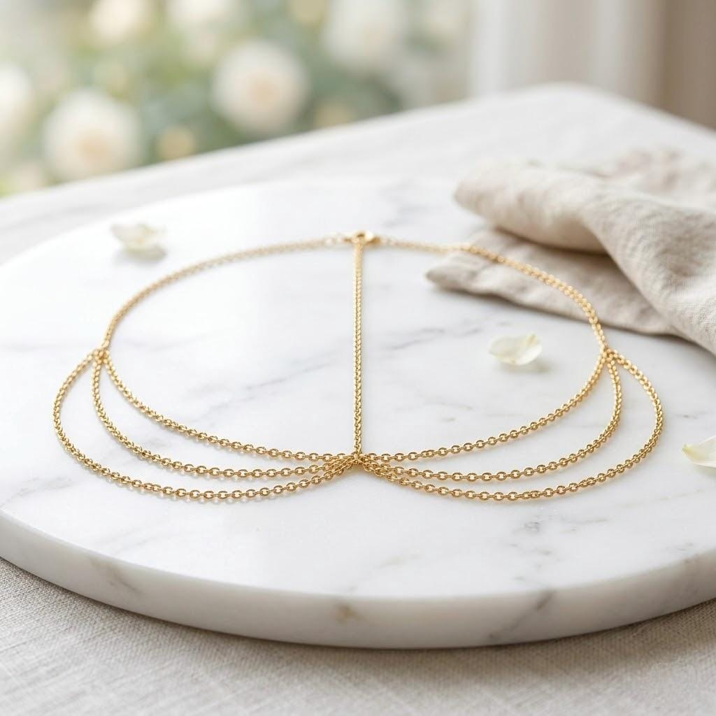 Delicate gold tone stainless steel bridal hair vine chain for wedding updos and elegant headpiece styling