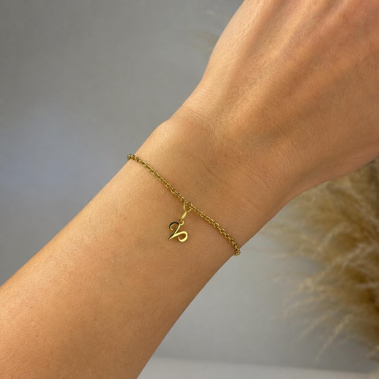 Gold stainless steel zodiac charm bracelet, dainty handcrafted design for personalized astrology jewelry