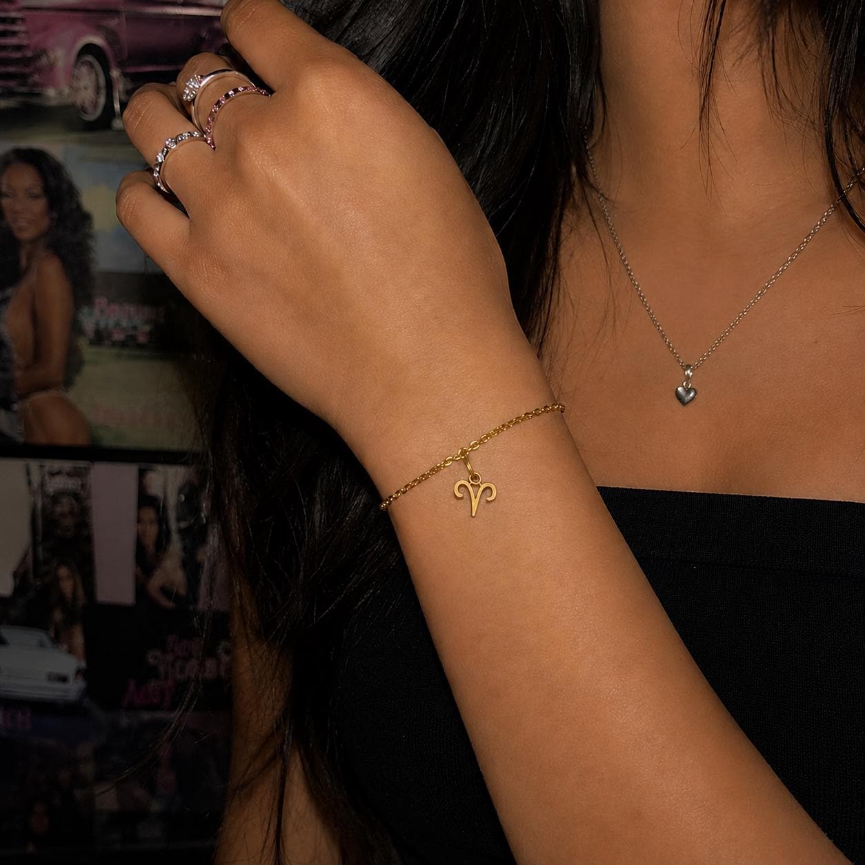 Gold stainless steel zodiac charm bracelet, dainty handcrafted design for personalized astrology jewelry