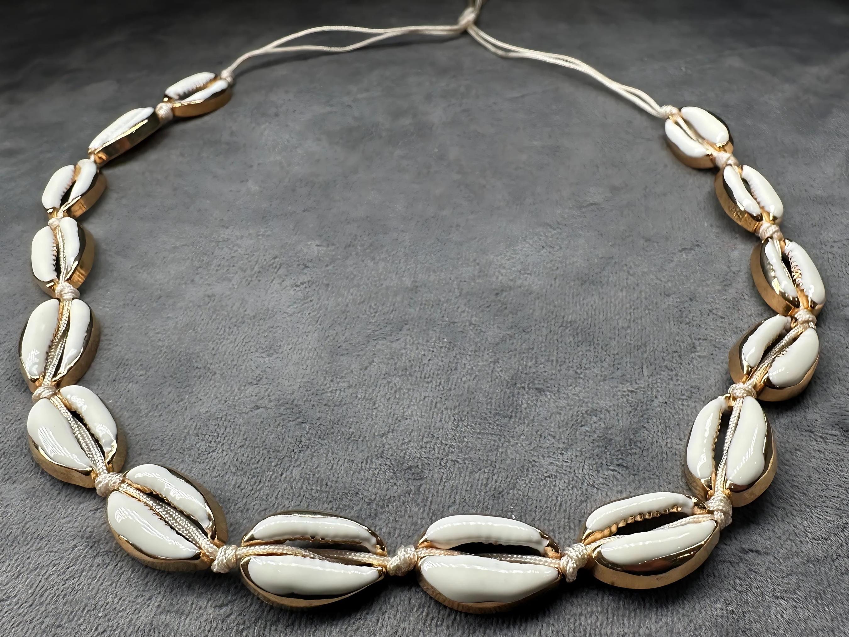 Boho shell choker necklace in stainless steel with cowrie shells, perfect delicate beach accessory for coastal style