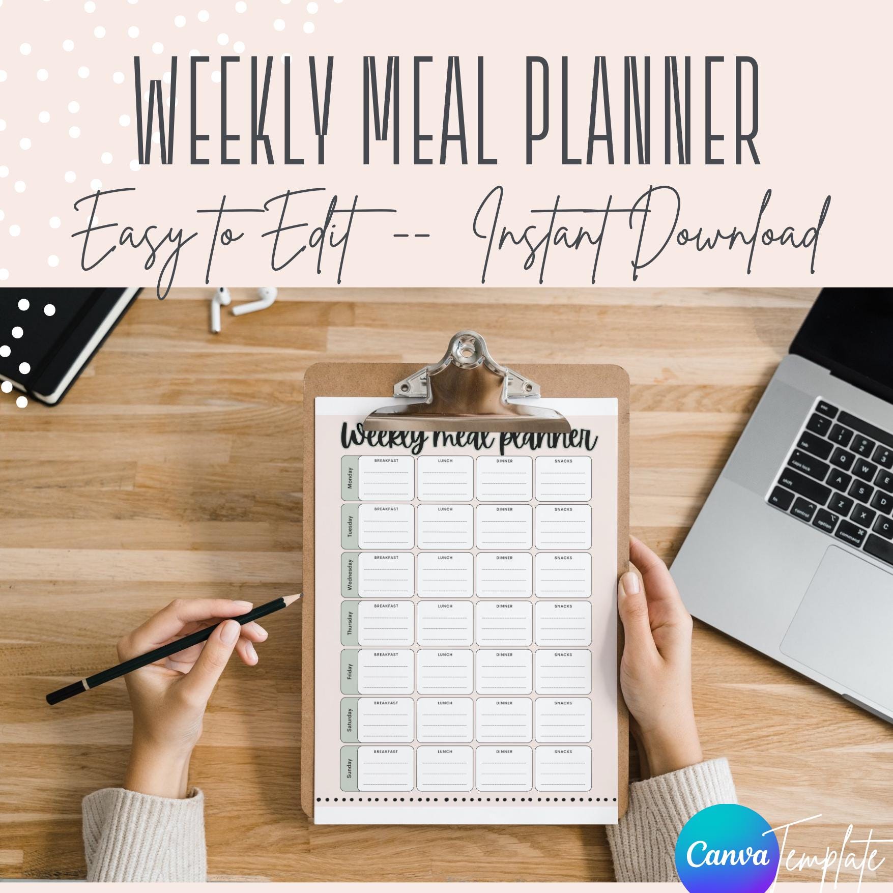 Editable Weekly Meal Planner Template With Grocery List | Canva ...