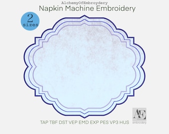 Scalloped Frame Machine Embroidery Design | Elegant Applique Border for Table Linens, Napkins & Monograms, 2 sizes, Instant Download DST PES