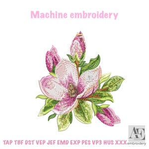Magnolia Flower Machine Embroidery Design - Floral Embroidery Pattern - Spring Bloom Embroidery File - Instant Download