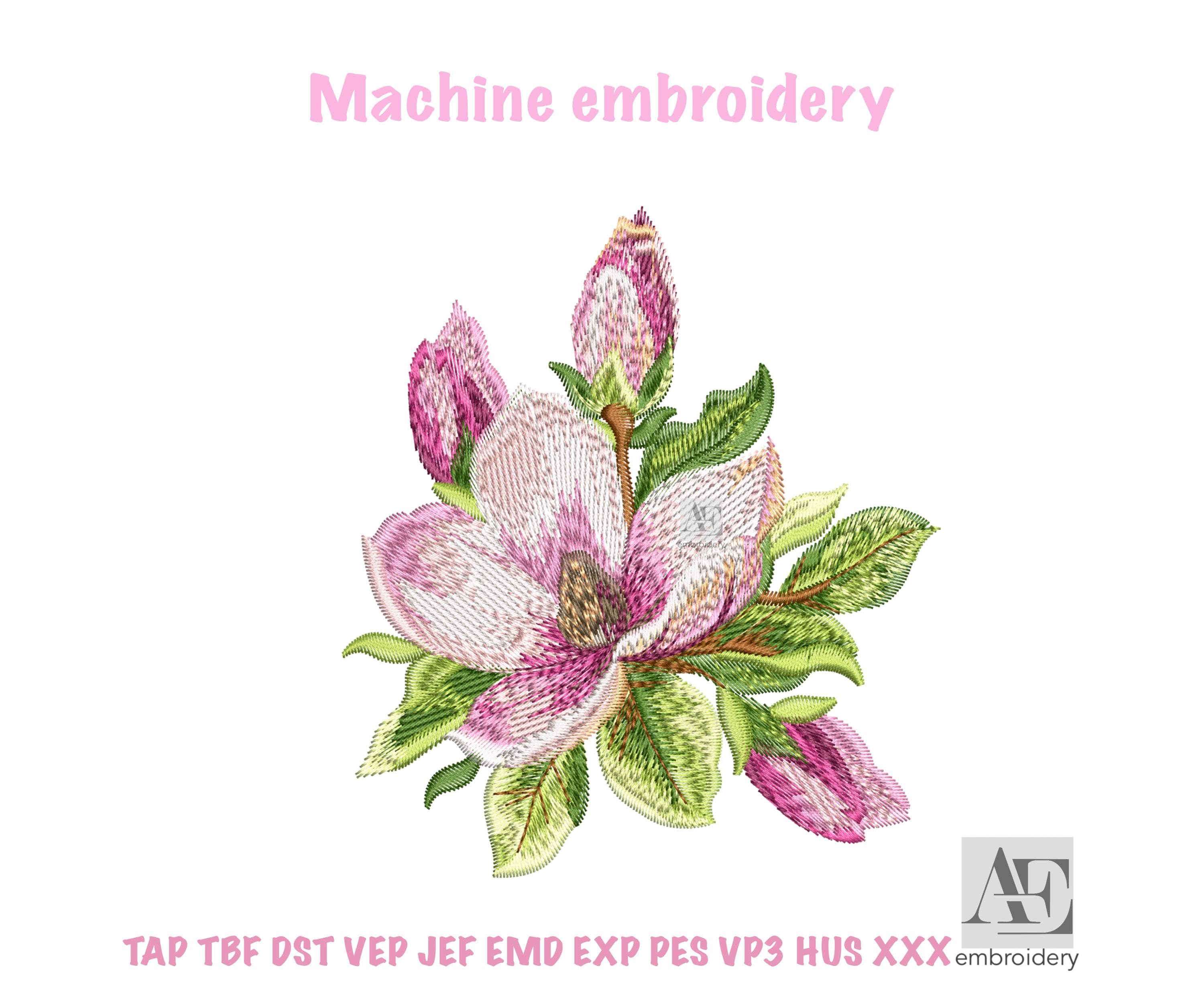 Magnolia Flower Machine Embroidery Design - Floral Embroidery Pattern - Spring Bloom Embroidery File - Instant Download