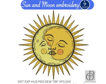 Sun and Moon Embroidery Design –Sun and Moon kiss, Celestial Art, Cosmic Pattern, Instant download DST JEF PES file, 4 sizes