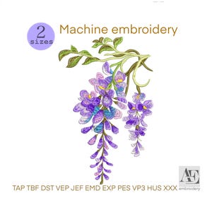 Wisteria Embroidery Design – Hanging Floral Pattern, Botanical Vine, Spring Purple Flower, Machine Embroidery, Instant download file DST PES