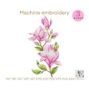 Magnolia Flower Embroidery Design: Floral Machine Embroidery Pattern (Instant Download