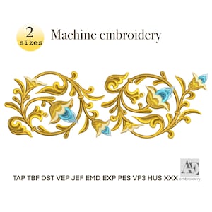 Ricamo floreale, disegno barocco, ricamo in oro, bordo floreale, motivo rococò, disegno vittoriano, download immediato