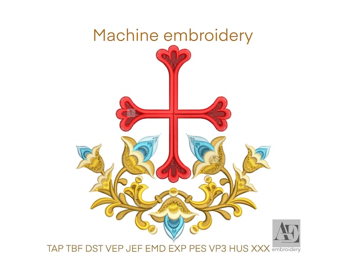 Religious Embroidery Cross Design, Baroque Ornament, Christian Symbol ...