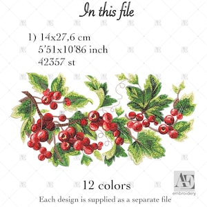 Red Currant Embroidery Design: Berry Branch Botanical, Machine pattern, Instant Download, DST PES JEF