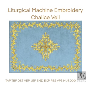 Orthodox Chalice Veil Embroidery Design | Baroque Gold Cross | Religious Machine Embroidery | Liturgical Altar Vestment Pattern DST PES