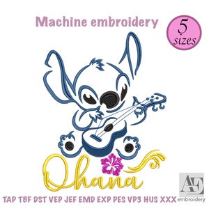 OHANA Embroidery Design, Stitch Disney, wzór na Hawaje, letni haft, Lilo & Stitch, hawajski kwiat, wzór na plażę Natychmiastowe pobranie