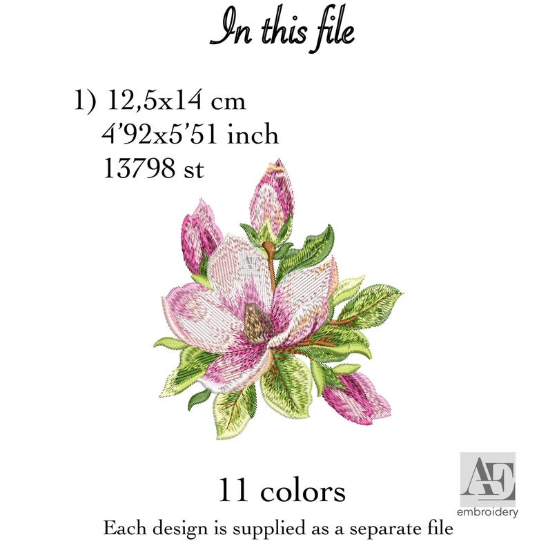 Magnolia Flower Machine Embroidery Design - Floral Pattern - Spring ...