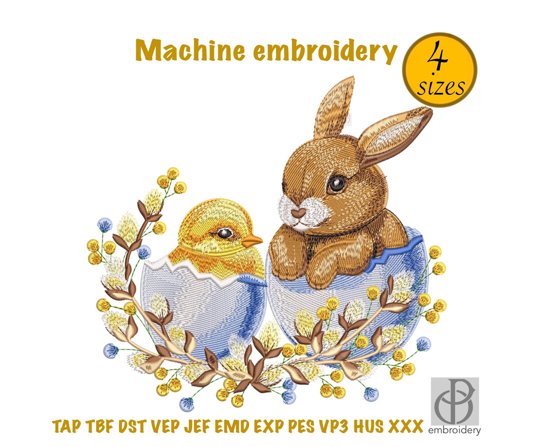 Easter Bunny and Chick Machine Embroidery Design – Hatching Egg, Willow ...