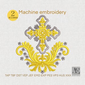 Baroque Orthodox Cross Church Religious pattern First communion Machine Embroidery Design Instant Download DST PES
